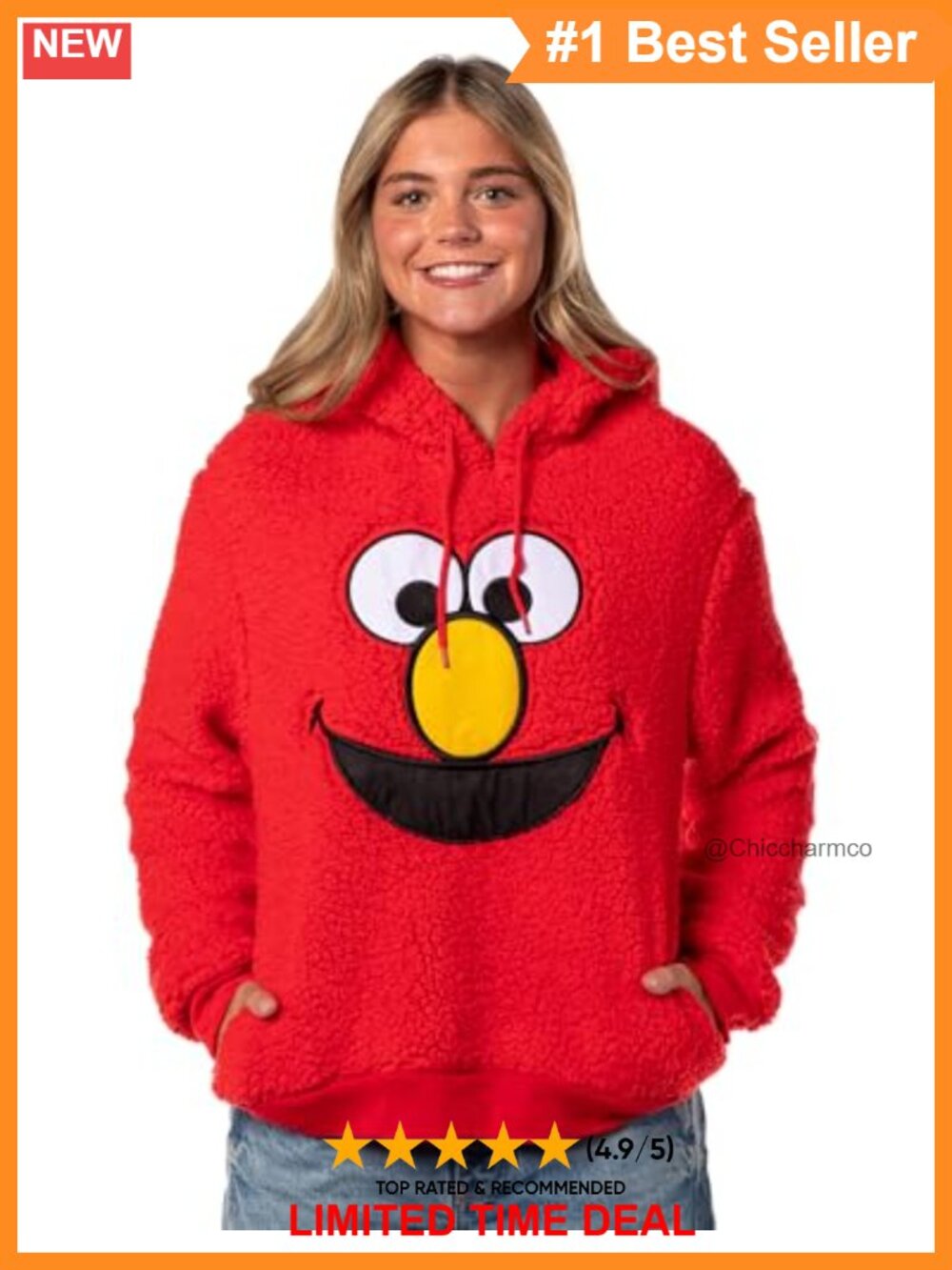 Elmo Embroidered Patch Plush Fleece Hoodie